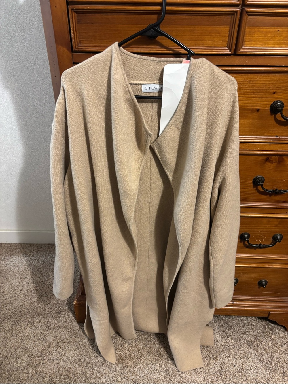 Chicwish Beige Open-Front Long Knit Cardigan